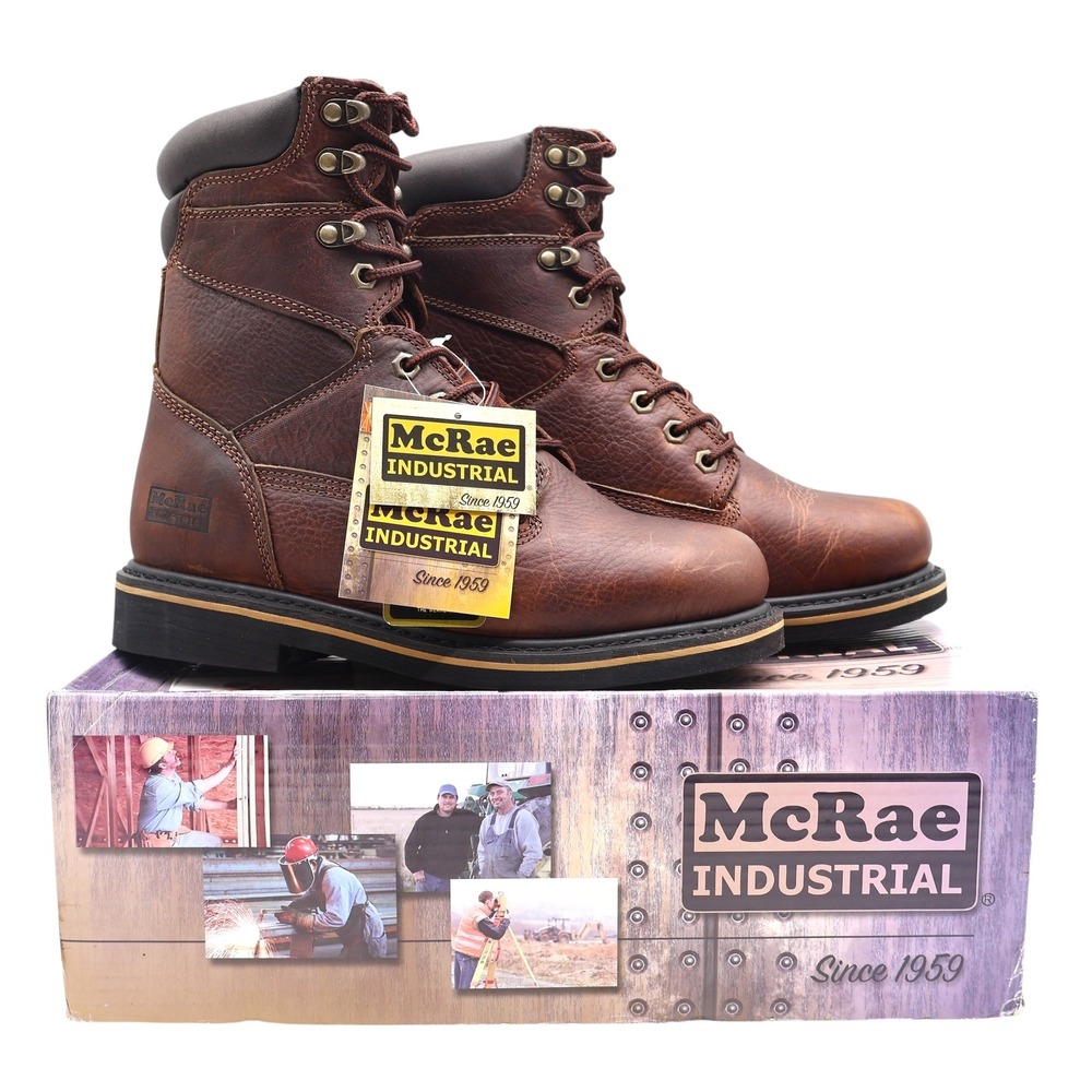 McRae Industrial Work Boots Mens 9 Brown Leather 8in NST Lace Up EH MR88122